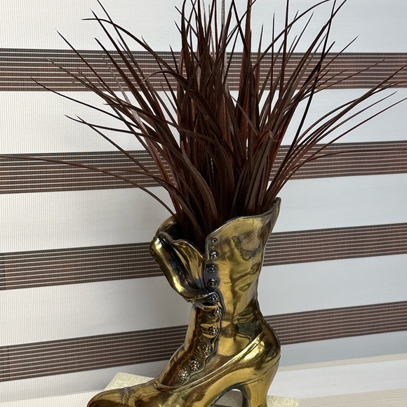 Vintage Gilded Solid Brass Victorian Boot Vase - Picture 3 of 14